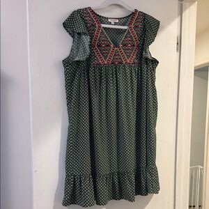 ANDREE BY UNIT Green Polka Dot Dress with Embroidery